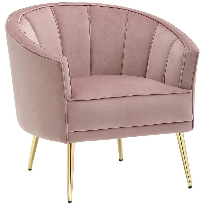 Blush velvet accent chair.